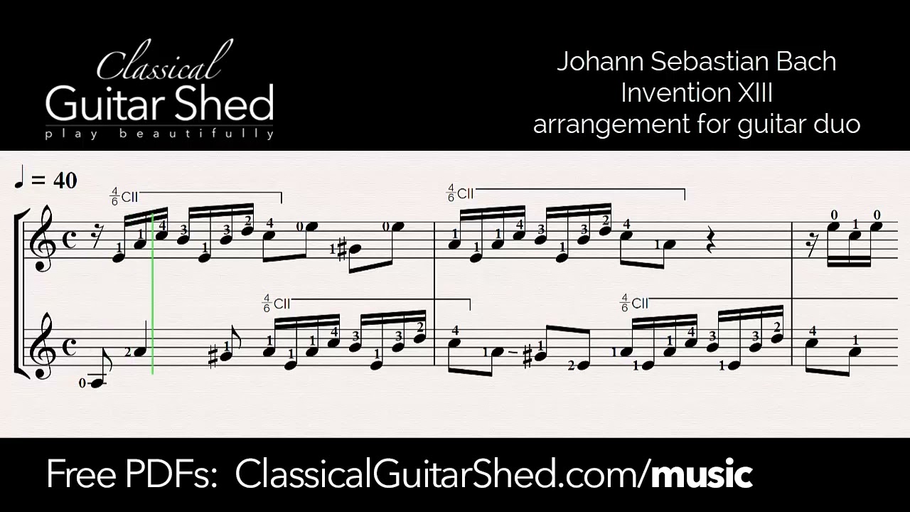 JS Bach: Invention XIII (Duo) - Free Classical Guitar Sheet Music