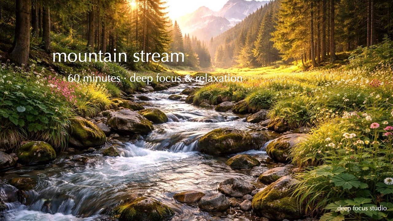 Mountain Stream Nature Sounds (60 Minutes) | Relaxing Ambient Water Sounds for Deep Focus & Sleep