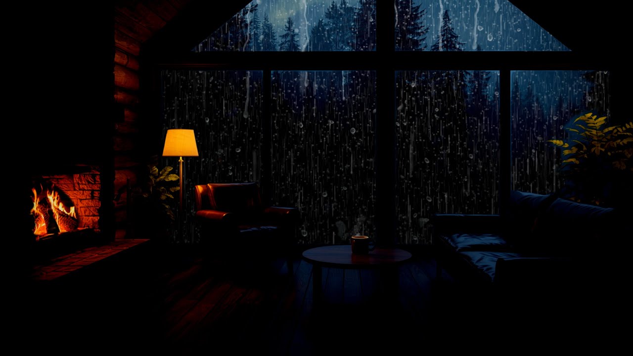 Soothing Rain in Forest Ambience with Relaxing Fireplace for Deep Sleep