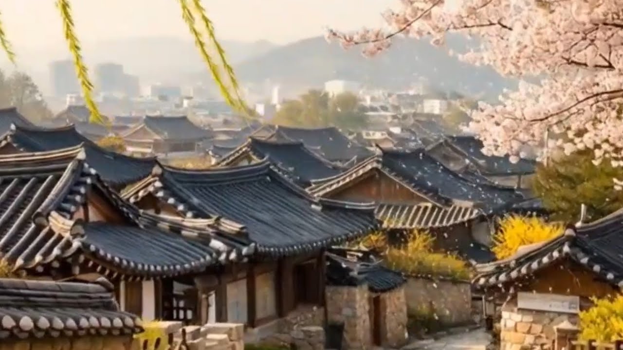   🇰🇷Peaceful Korean Village in Spring 🌸  Hanok Village Healing Ambience (55 min)