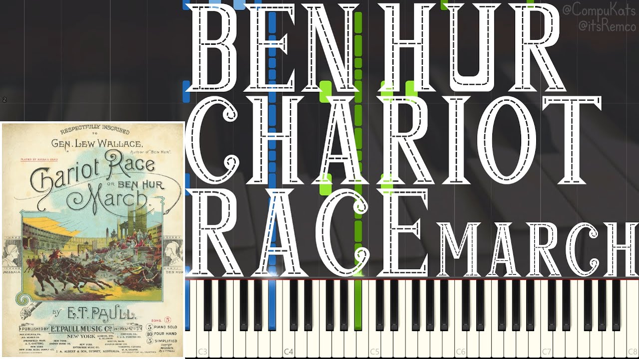 E.T. Paull - Ben Hur Chariot Race March 1894 (Ragtime Piano Synthesia)