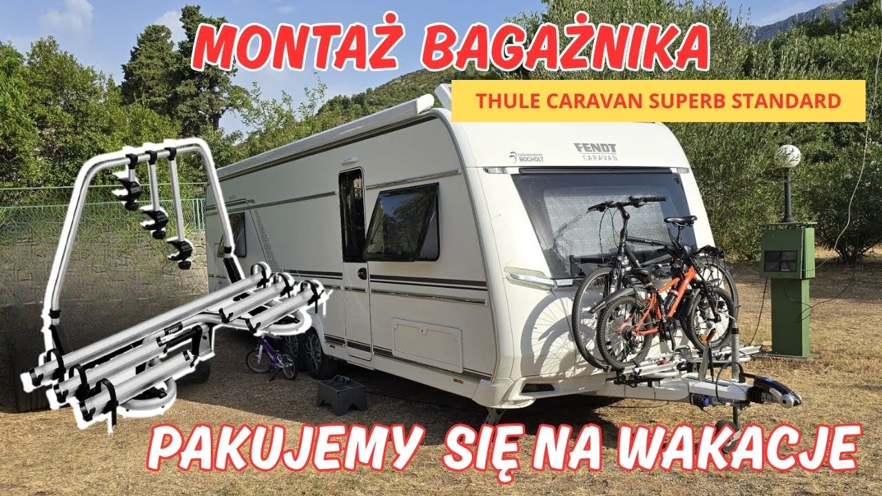 Montaż BAGAŻNIKA rowerowego THULE CARAVAN SUPERB STANDARD na dyszel przyczepy kempingowej #31