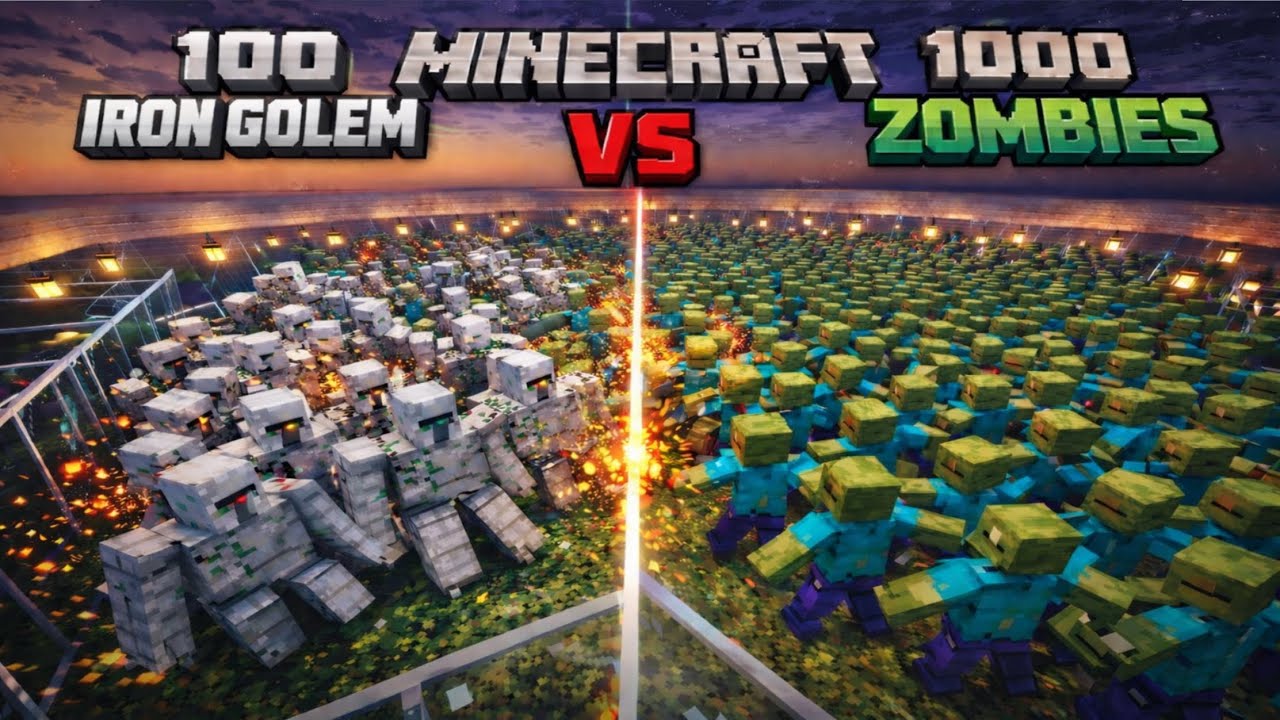 Minecraft Experiment |  100 Iron Golems  vs 1000 Zombies | @saynalogaming