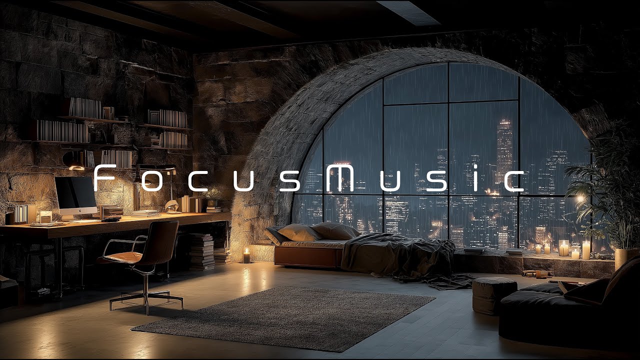 Deep Focus Music | Cozy Rainy Night Loft with City View for Study, Coding & Creative Work