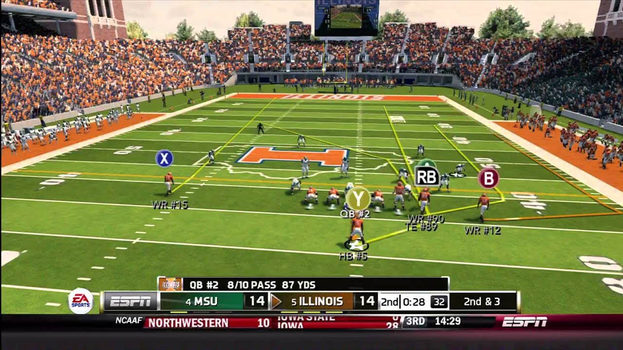 NCAA Football 14 Gameplay: Illinois vs. Michigan State (Xbox 360)