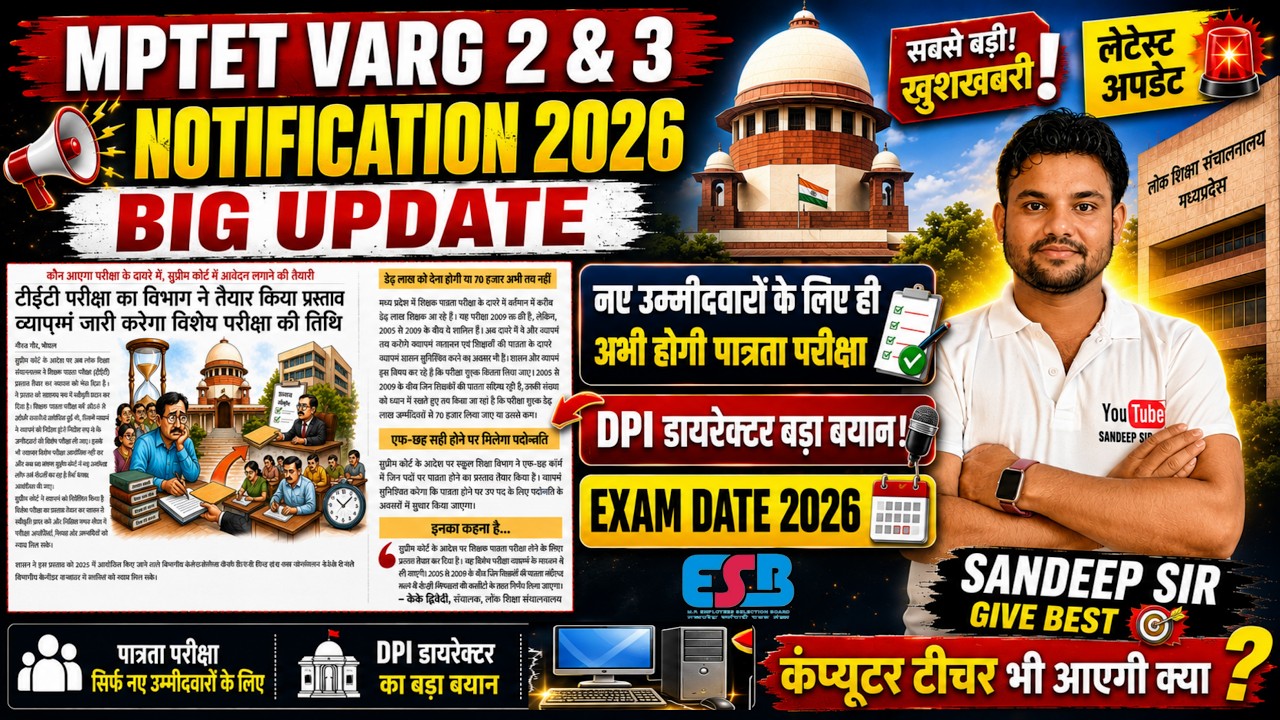 MPTET VARG 2 & 3 NOTIFICATION 2026 | MP COMPUTER TEACHER VACANCY 2026 | MPTET VARG 2 & 3 EXAM DATE
