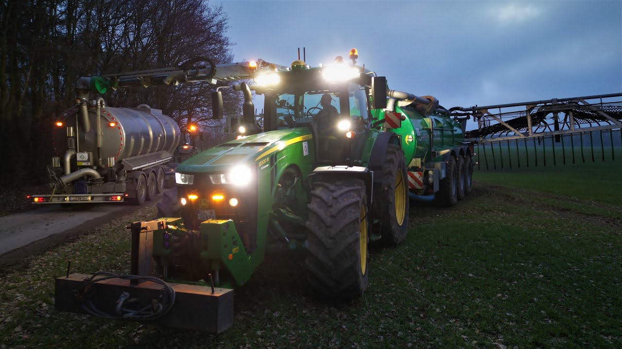 Gülle fahren 2023 - JohnDeere 8R & Samson PG II 31 und Zubringer vom Lohnunternehmen S&W
