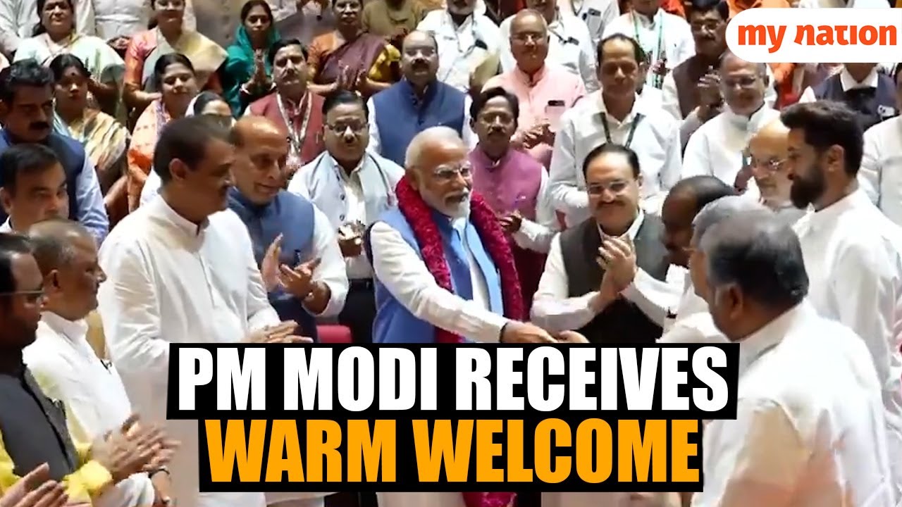 PM Modi Receives Warm Welcome at NDA Parliamentary Meet in Parliament premises