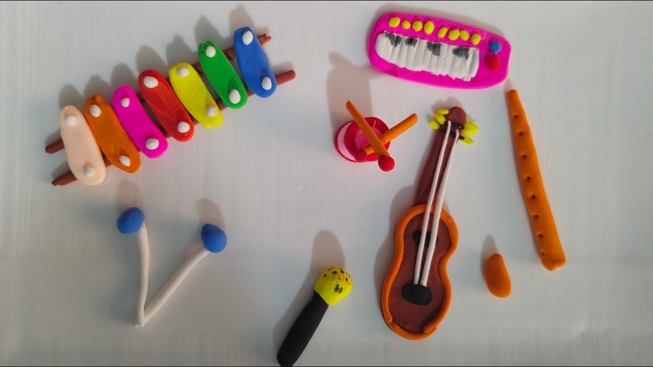 DIY How to make polymer clay instruments piano, guitar, flute and xilophone