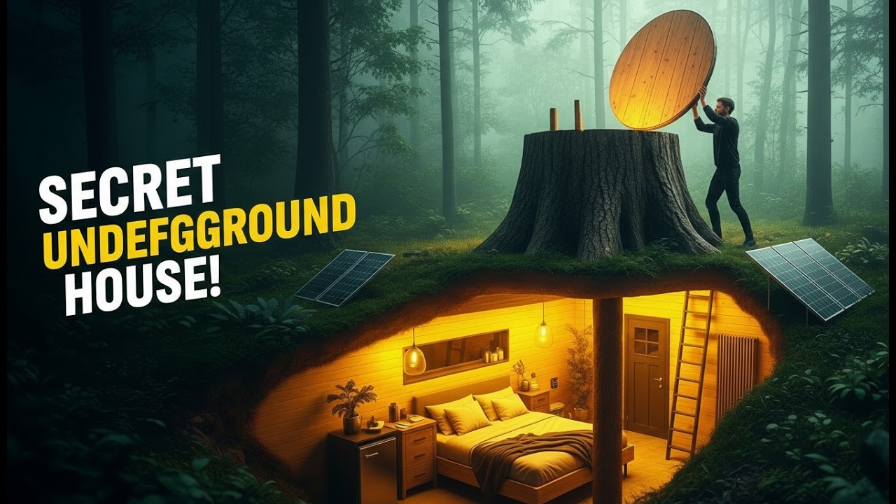 Building a Hidden Underground House in the Forest (ASMR) Modern Mini Basement Build Alone#viral #ai