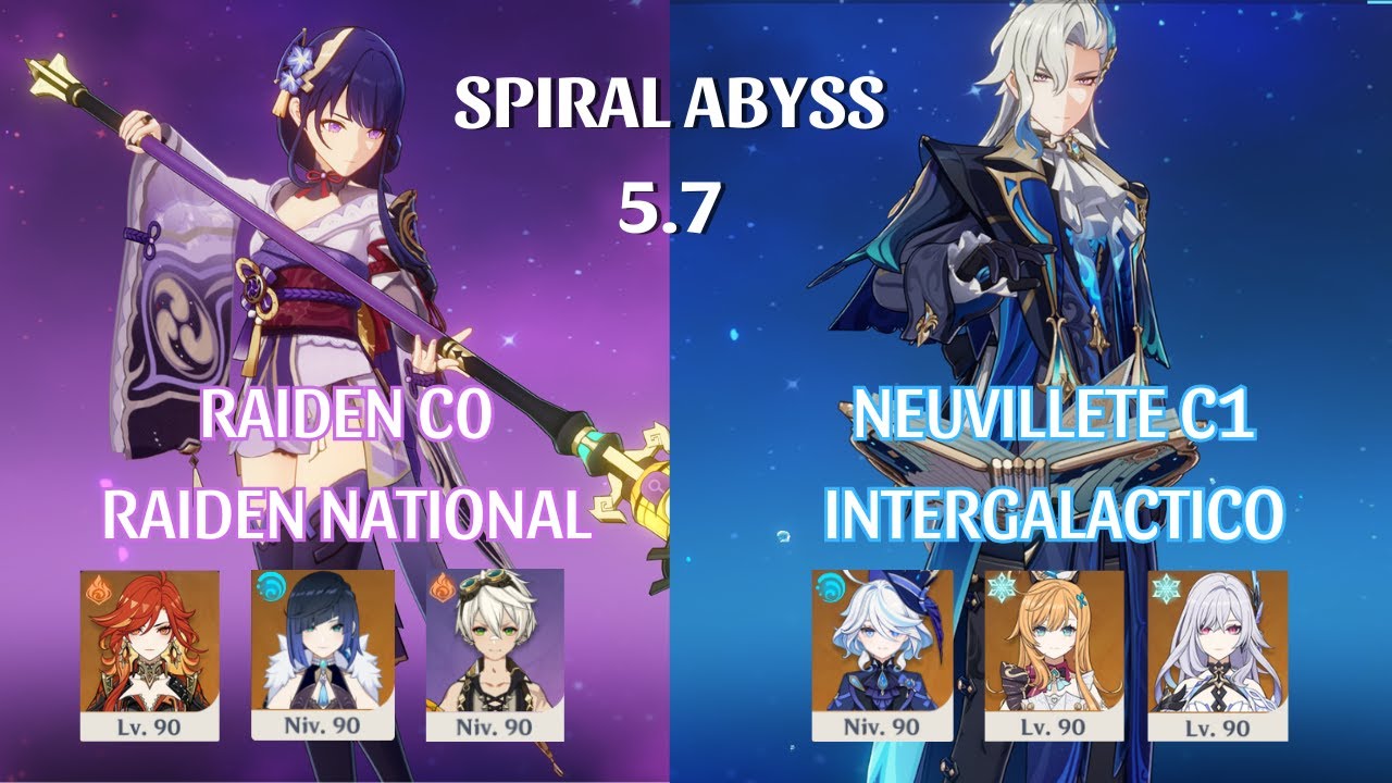 RAIDEN NATIONAL C0 & NEUVILLETTE C1 INTERGALACTICO | Spiral Abyss 5.7 | Genshin Impact