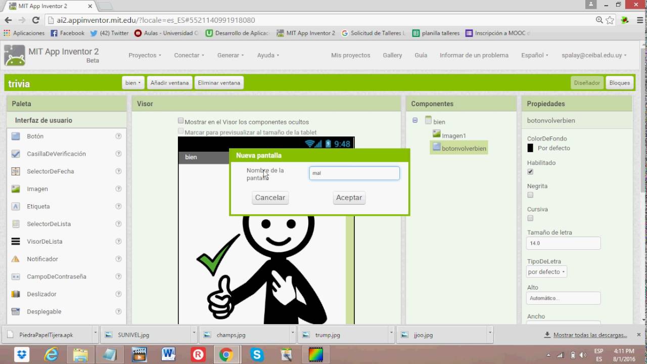 Ejercicio básico de App Inventor - Pregunta con opciones