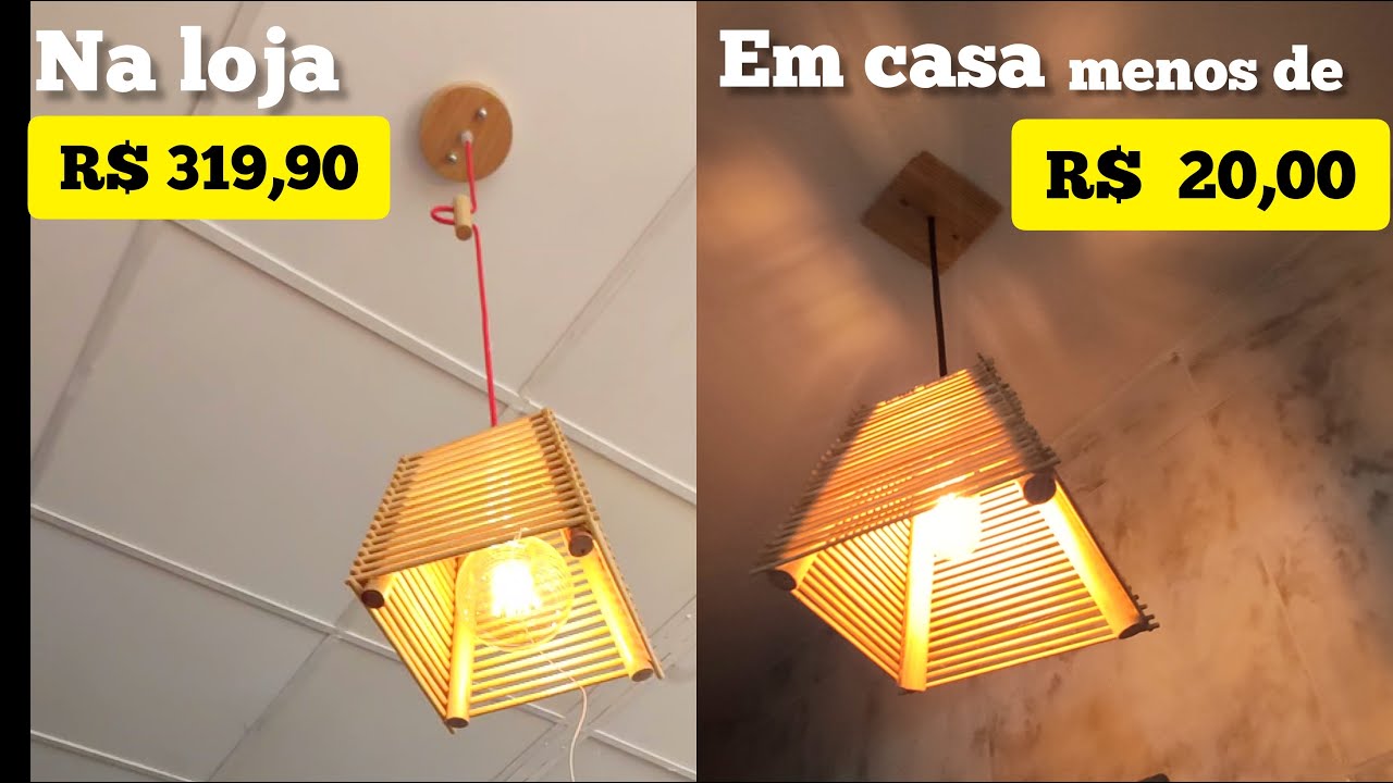Luminária feita com palitos de churrasco | Fácil e barato. #diy