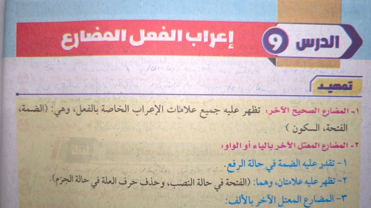 شرح وحل تدريبات درس (إعراب الفعل المضارع) للصف الأول الإعدادي الأزهري الترم الثاني 2024