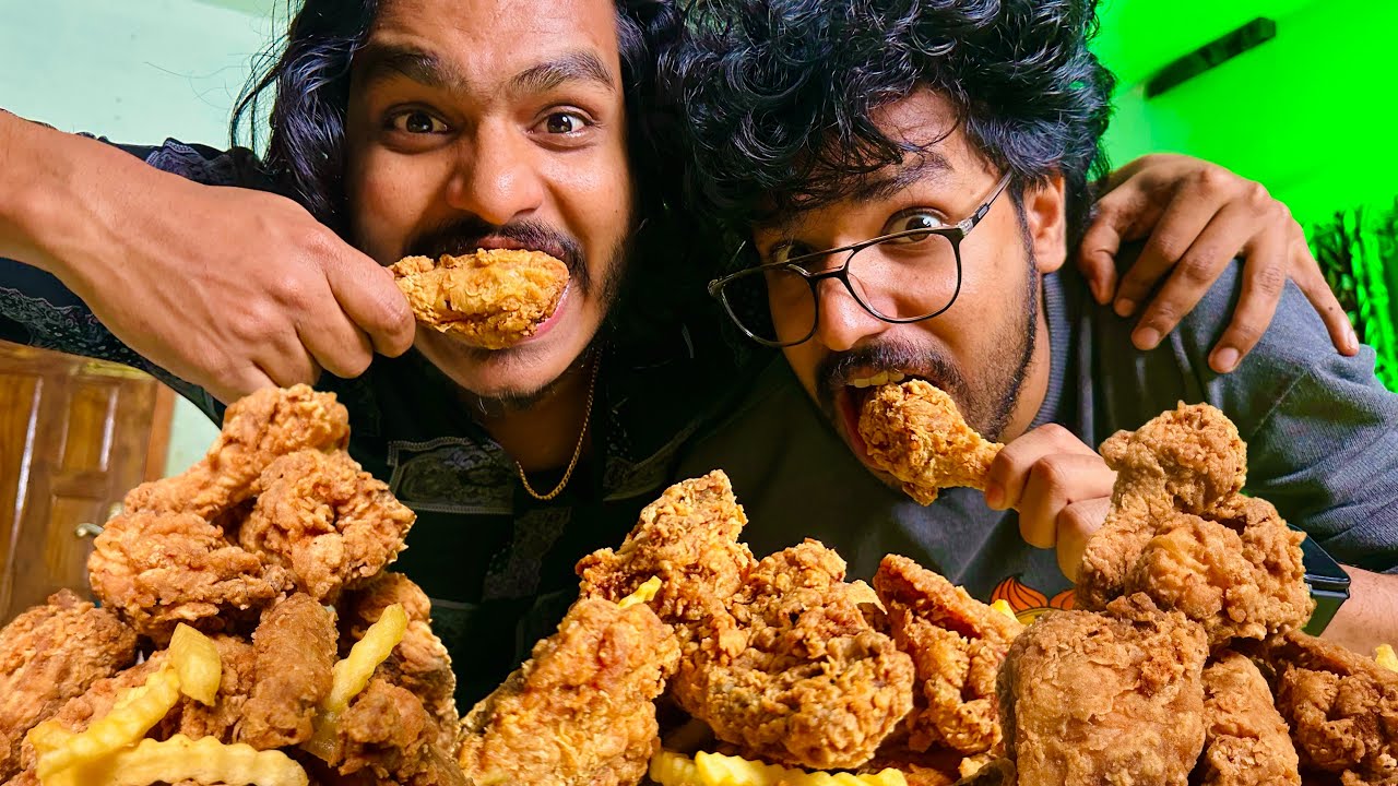 2 full😱 fried chicken🍗 eating challenge with my brother