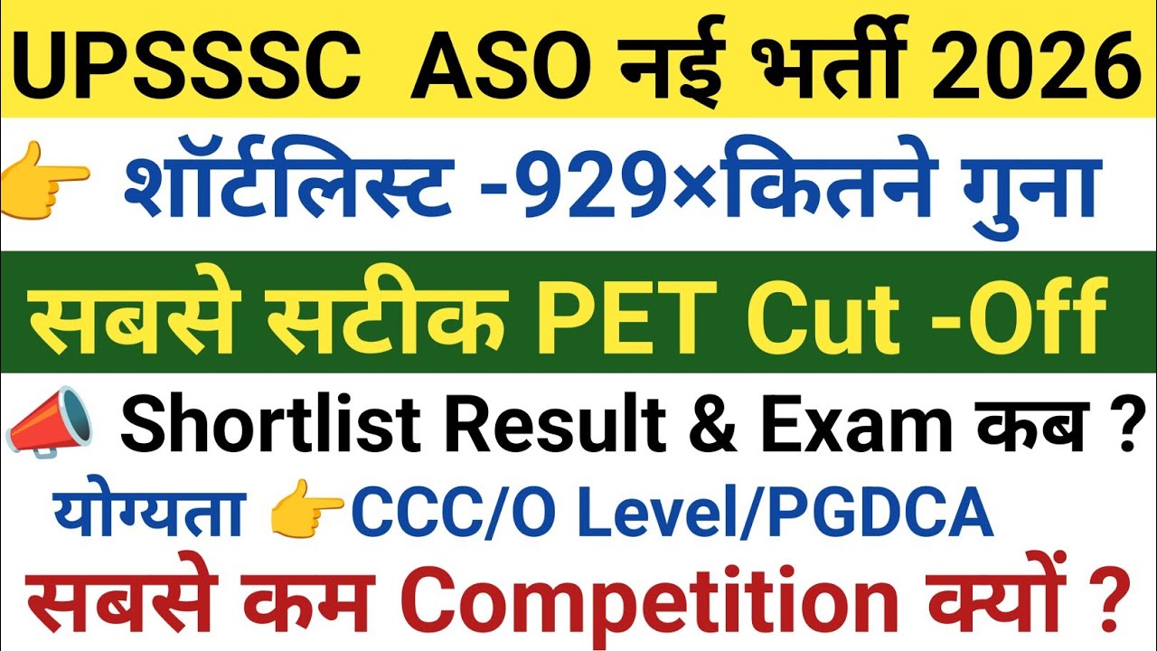 UPSSSC ASO नई भर्ती 2026|| पेट स्कोर, कितने गुना शॉर्टलिस्ट? योग्यता? Exam कब होगा ? Syllabus क्या?