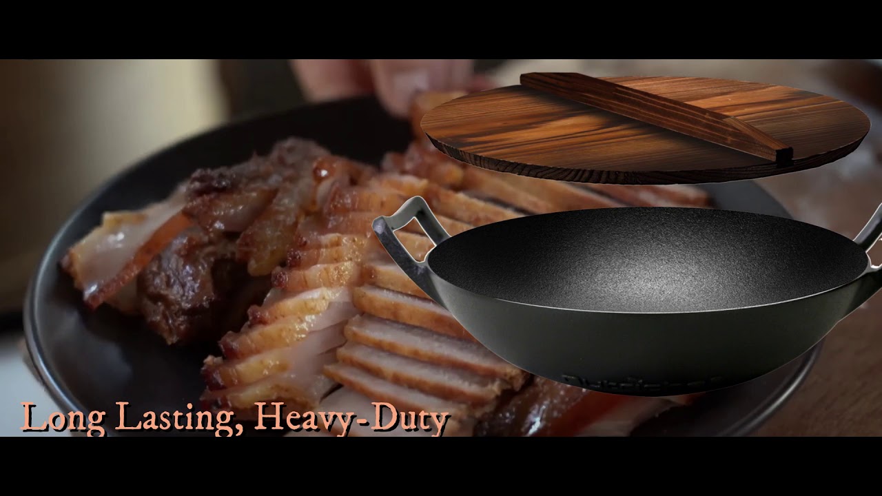 Nutrichef  Pre-Seasoned Cast Iron Wok Pan - Heavy Duty Non-stick Iron Chinese Wok - NCCIWOK60