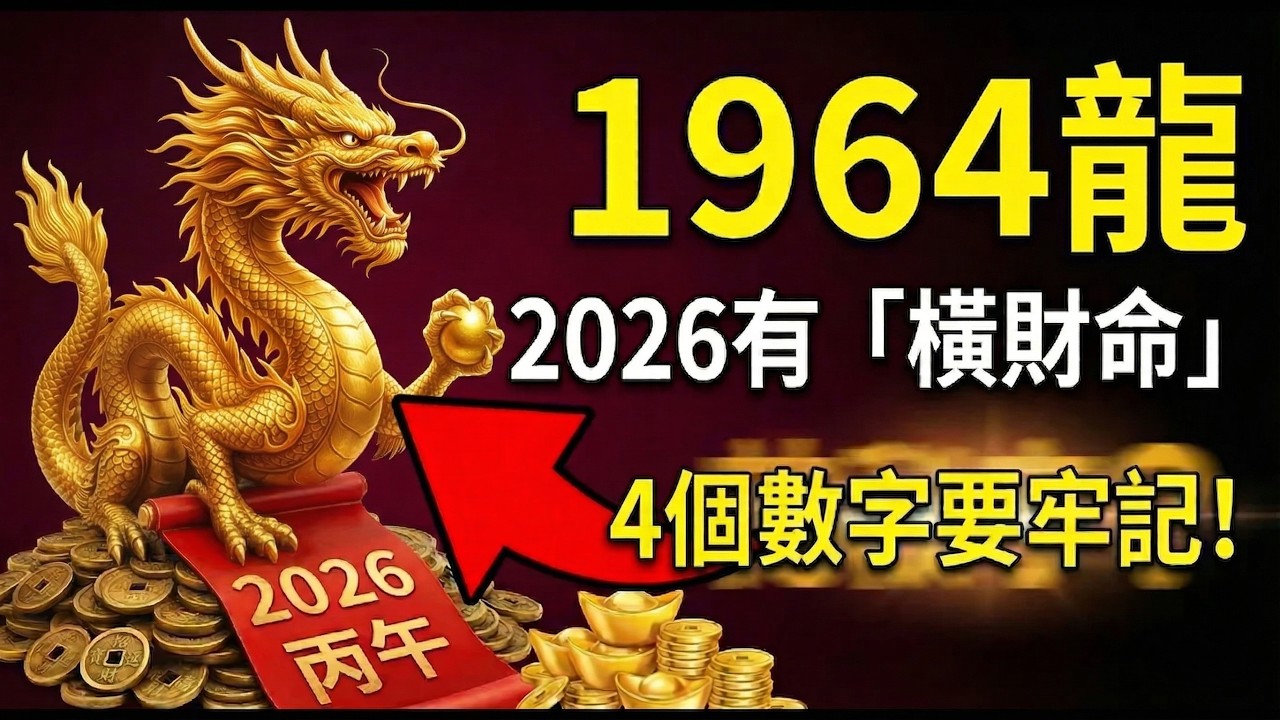 老天爺終於開眼了！1964年龍，2026年竟有「橫財命」？只要記牢這4個數字，偏財擋都擋不住！#1964年生肖龍 #1964年屬龍 #2026屬龍運勢 #生肖龍財運 #偏財運 #生肖龍2026運勢