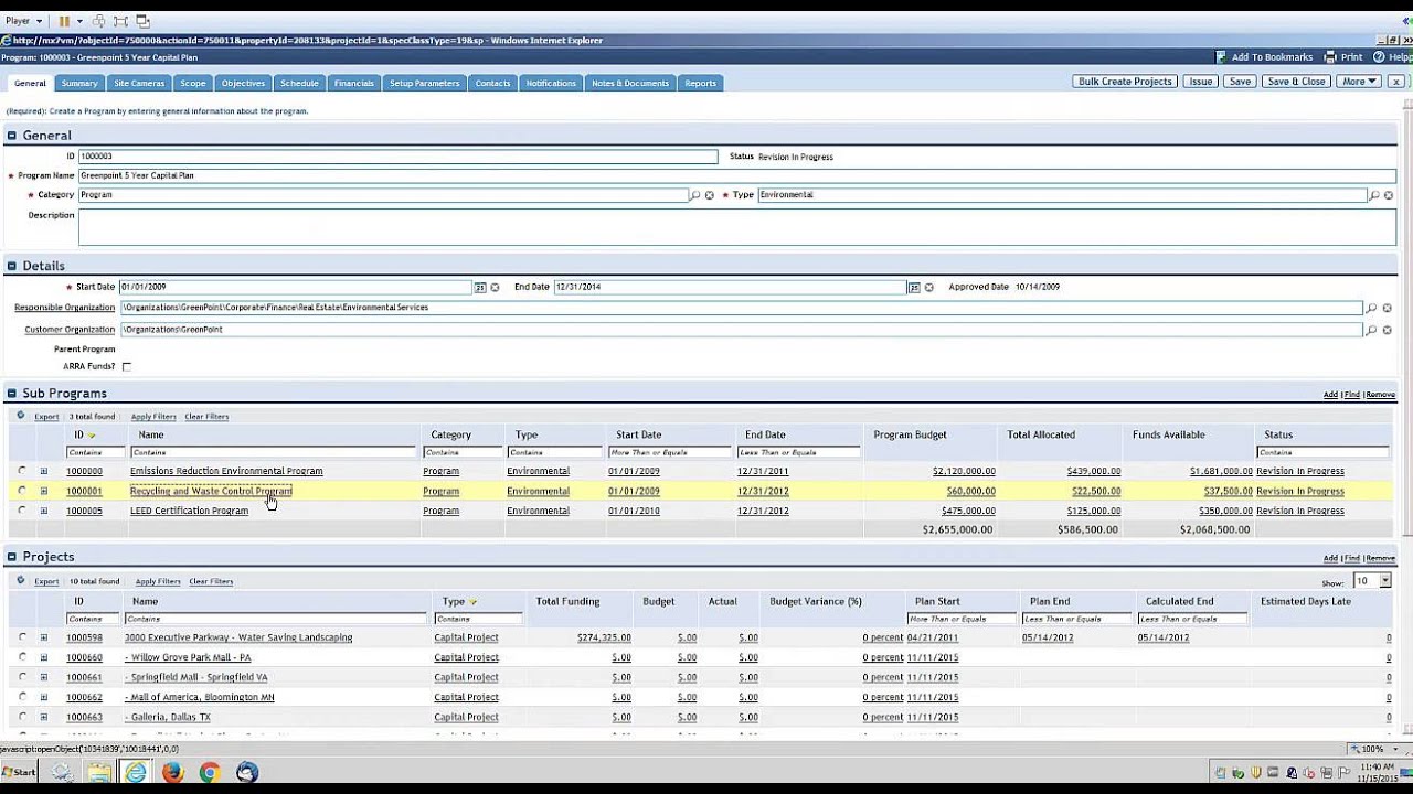 TRIRIGA Capital Programs / Projects Funding Sources