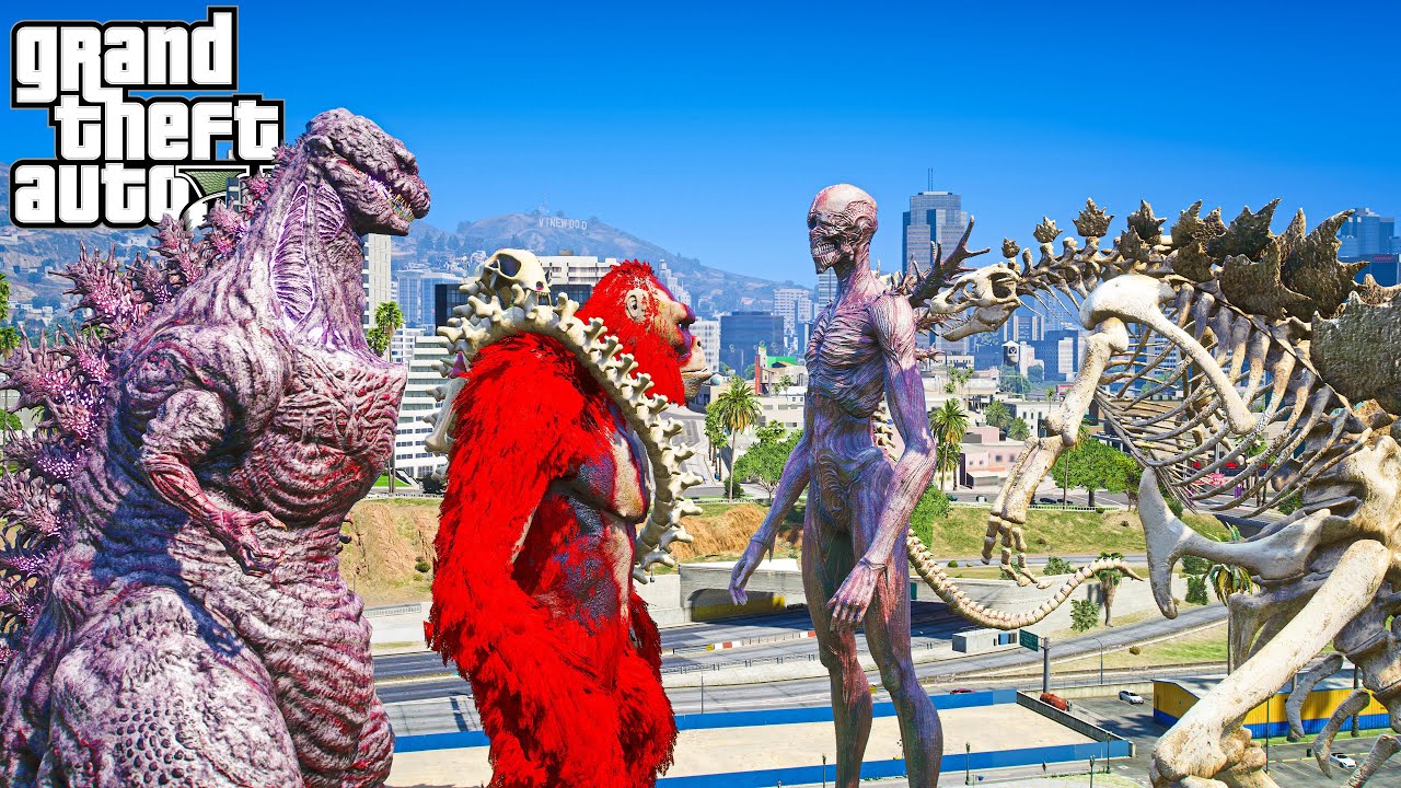 Shin Godzilla, ScarKing vs Skeleton Godzilla, Shin Godzilla 5th Form- The First Battle ( GTA V Mod )