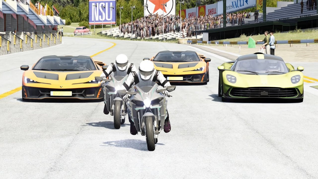 Kawasaki Ninja H2 vs Lamborghini Fenomeno vs Aston Martin Valhalla at Old SPA