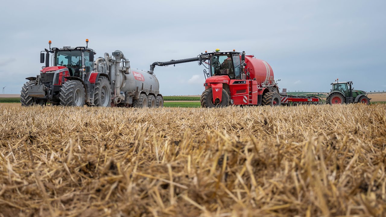 Épandage de digestat avec un Vervaet XL + Semis de couverts en Fendt 724 et Amazone Primera