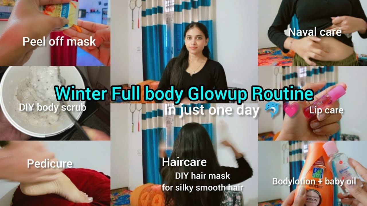 Winter full body glowup routine🌷🦢in a day🐬 #aestheticgirl #winter #glowup #wintercaretips #haircare 