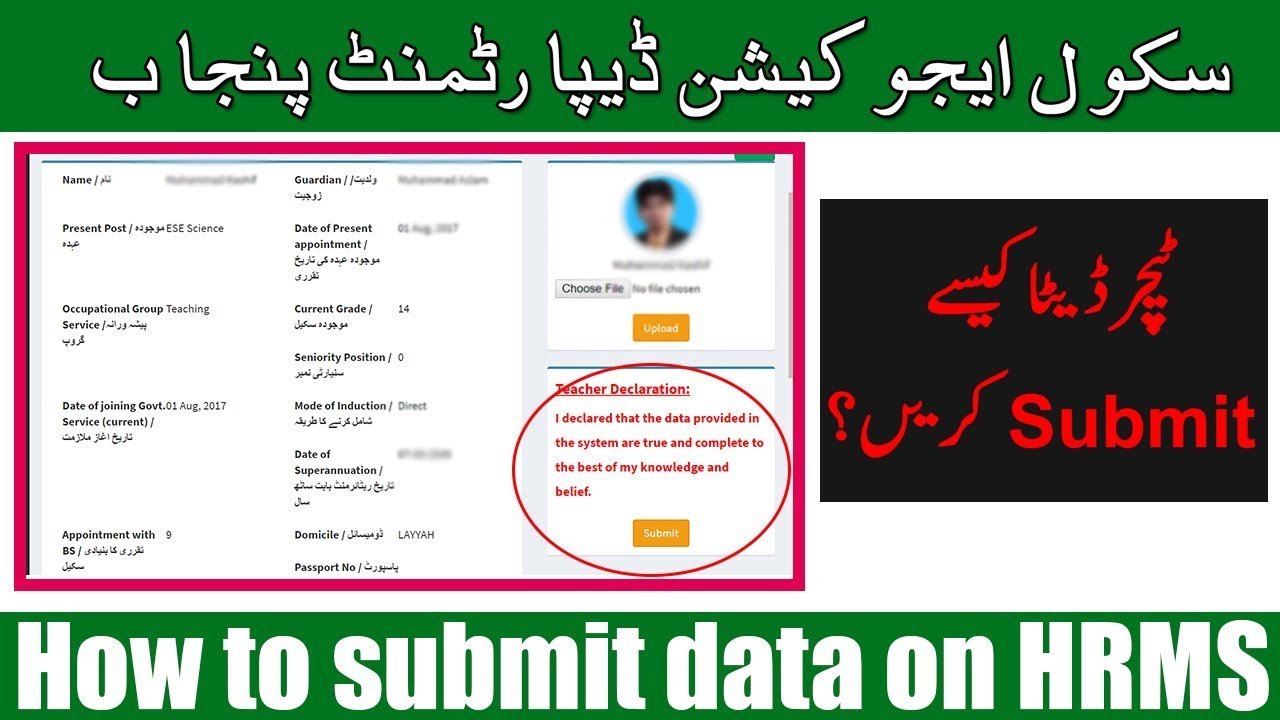 How to Submit teacher data on HRMS (sedhr) | School Education Department Punjab