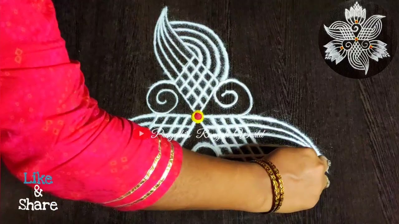 Easy daily rangoli design 3-to-2 dots @youtube #rangoli #kolam #rangolikolam #muggulu