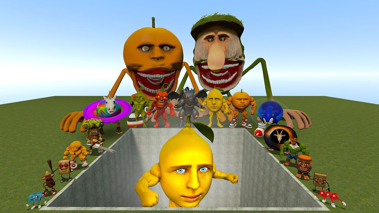 AI Brainrot Memes vs Monmon Lemon Bosses in Giant Pit – Gmod Chaos