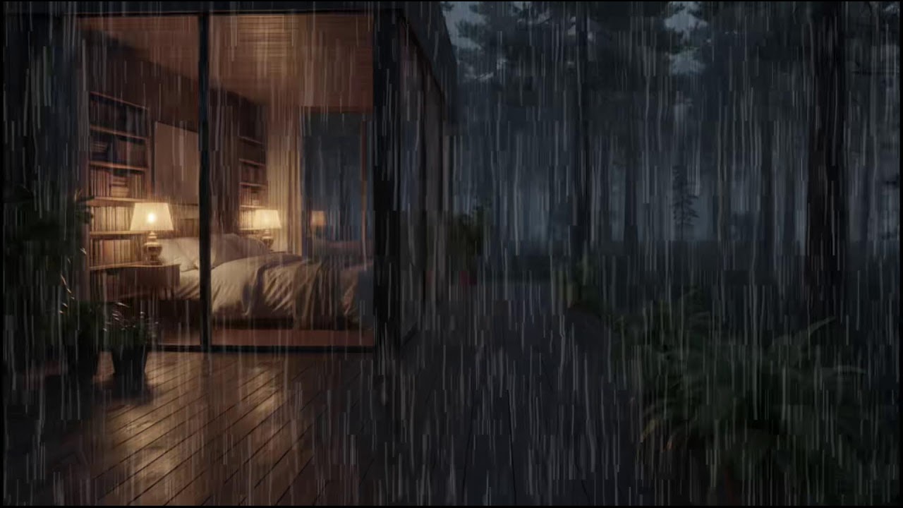 Cozy Forest Cabin at Night 🌲 | Calm rain ambience with continuous rain for stress relief