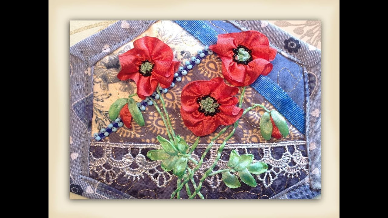 how to make silk ribbon embroidery field poppy flowers
