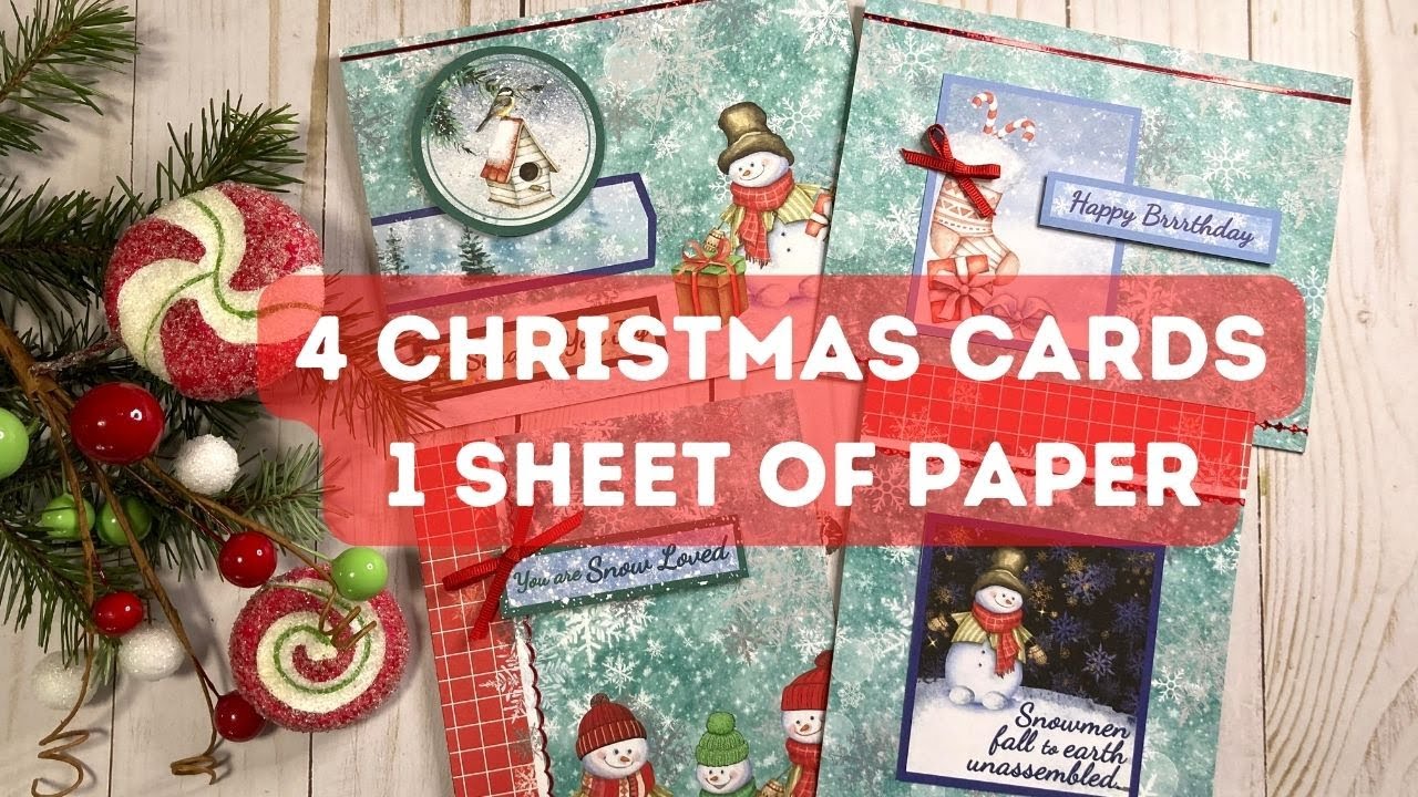 4 Christmas Cards 1 Sheet Of Paper | Easy Tutorial (giveaway ended)