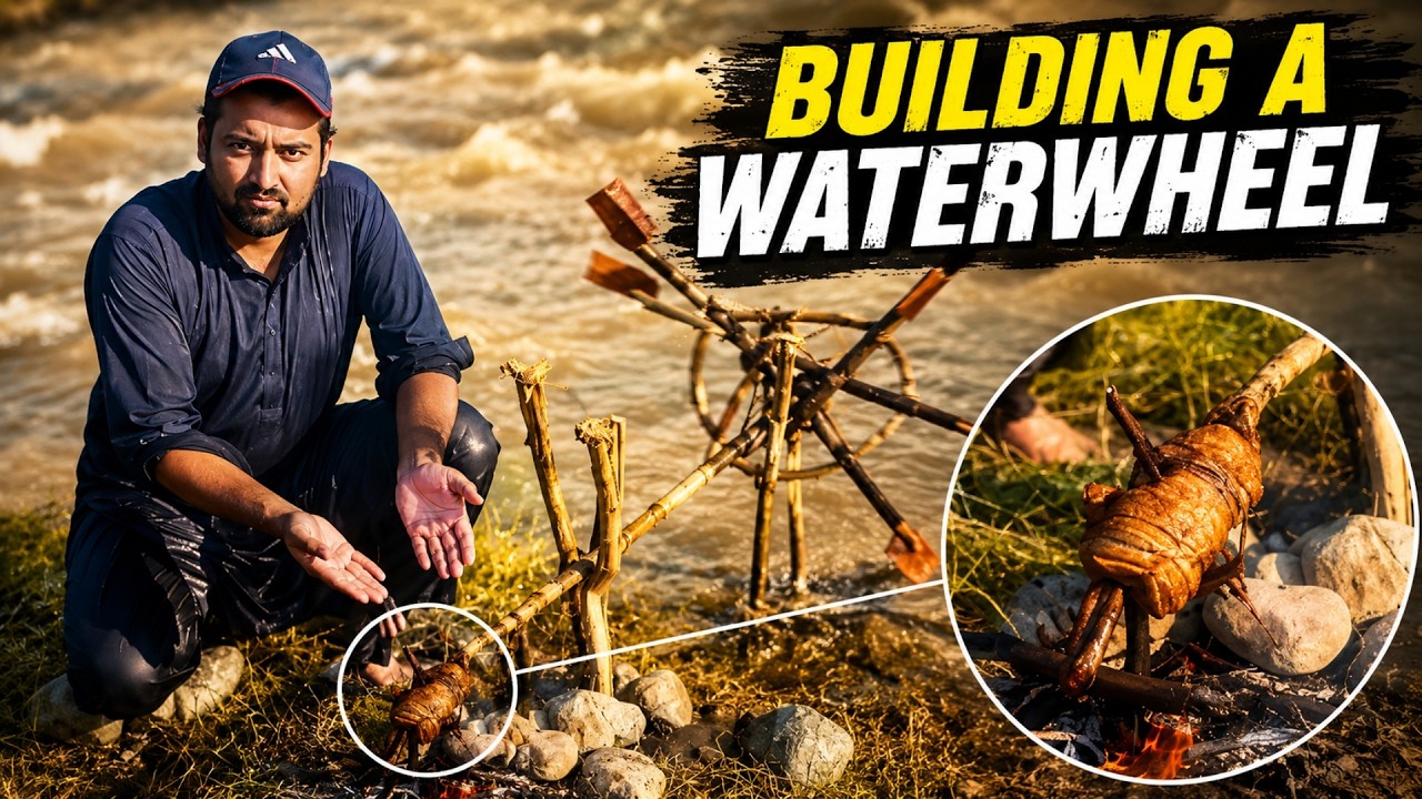 Building a Waterwheel with Hand Tools | Roasting Chicken on Open Fire