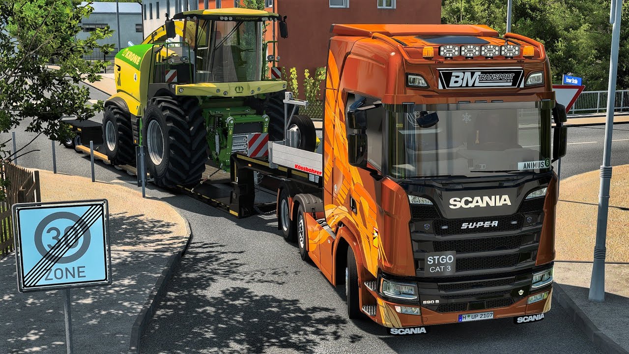 Transporting 17T Forage Harvester Through Narrow German Roads | #ets2 1.56