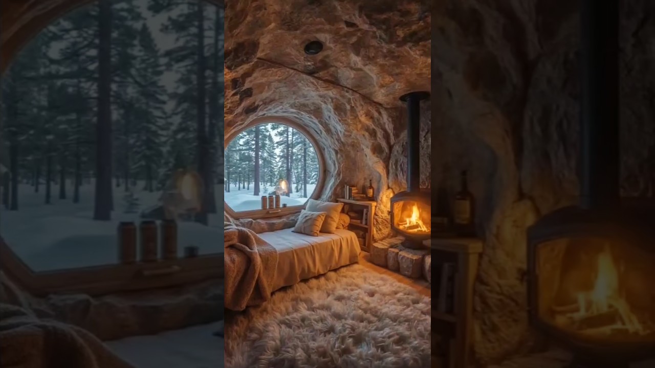 Relaxing Snowfall Cabin Ambience.Winter Fireplace Sounds for deep sleep.Best for Sleep and Studying
