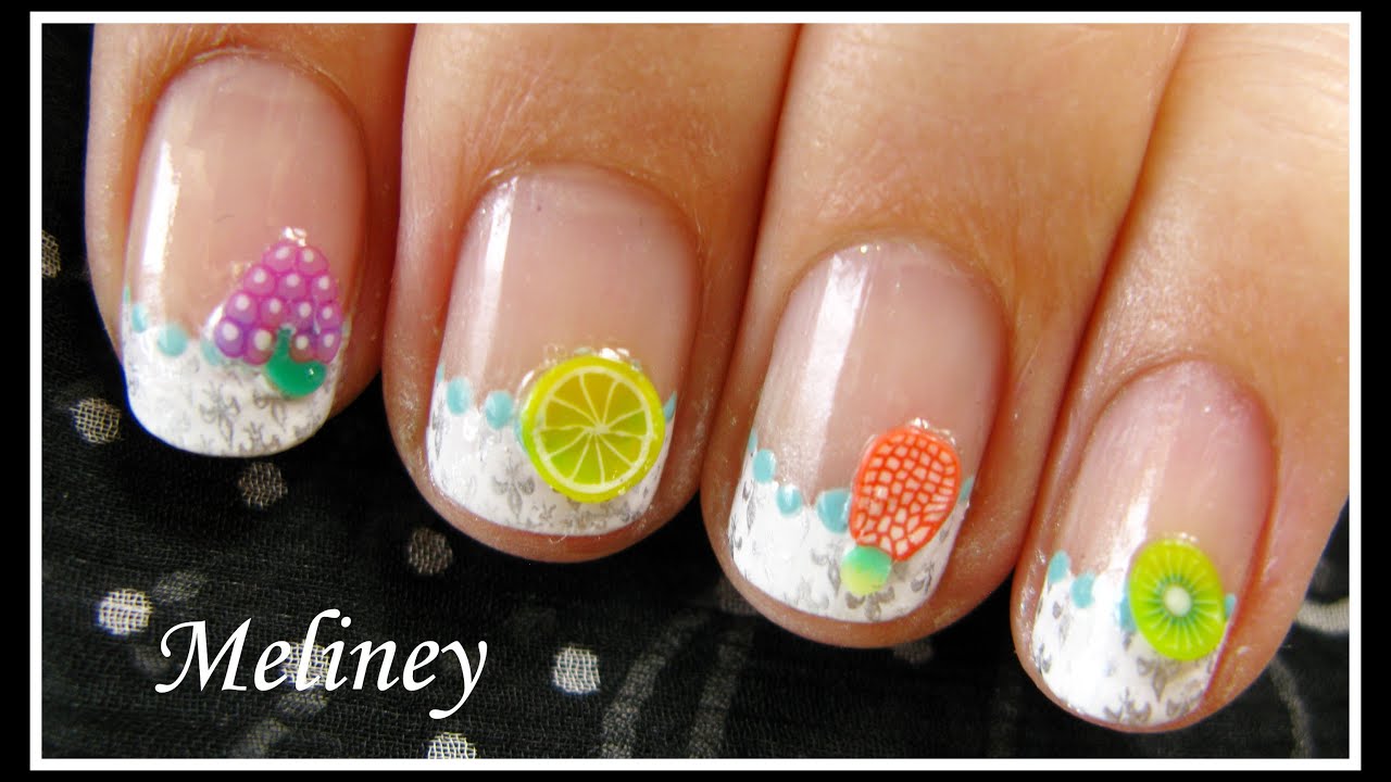 SUMMER NAIL ART FRUIT & FLOWER FIMO DESIGN | EASY KONAD FRENCH TIP Stamping Tutorial for Short Nails