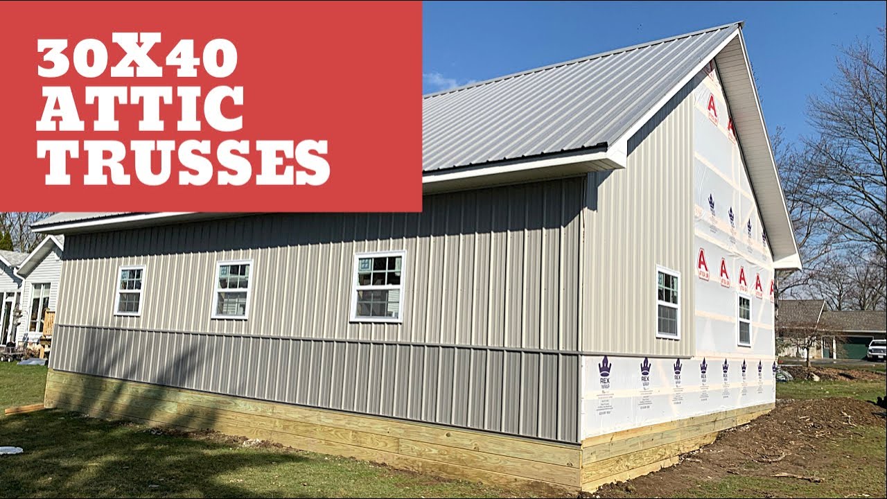 30x40 Pole Barn Hobby Garage with Attic Trusses