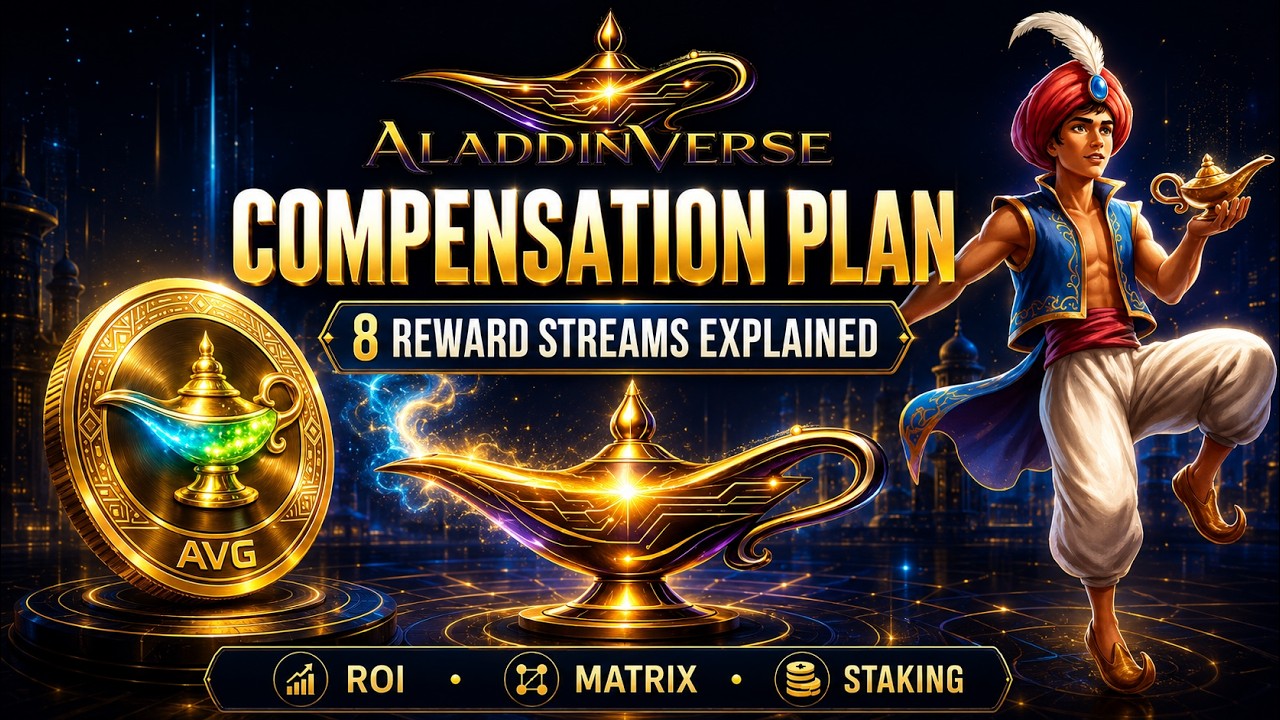 AladdinVerse Compensation Plan Explained | Web3 Reward Architecture, Matrix, ROI & AVG Staking