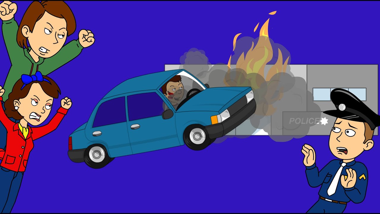 Classic Caillou Crashes His Parent's Car Into The Police Station