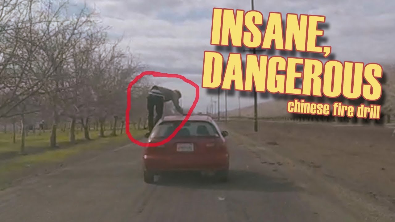 Crazy Civic drivers climb out of MOVING CAR!! [Extreme Chinese Fire Drill]