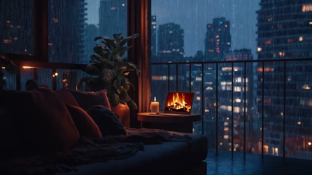Rainy Night in a Cozy New York City Apartment | Relaxing Rain Sounds for Sleep, Study & Focus