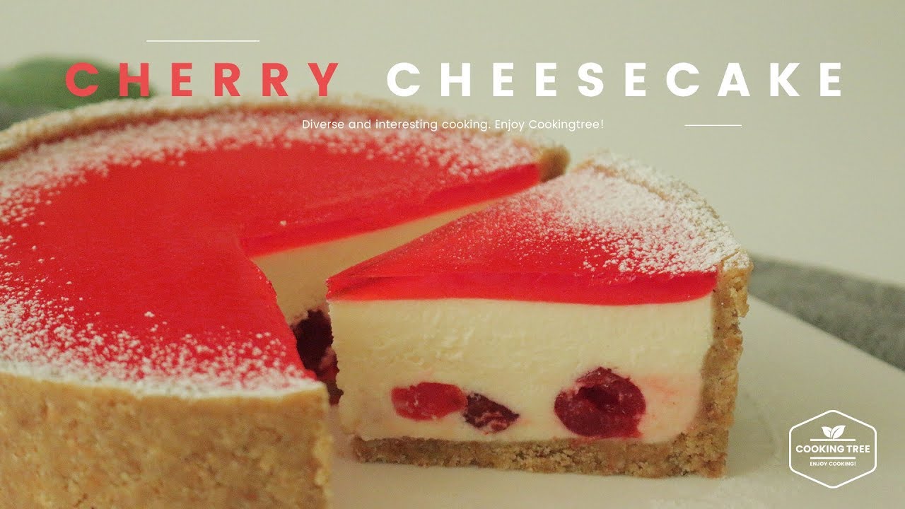 노오븐~🍒 체리 치즈케이크 만들기 : No Bake Cherry Cheesecake Recipe - Cooking tree 쿠킹트리*Cooking ASMR