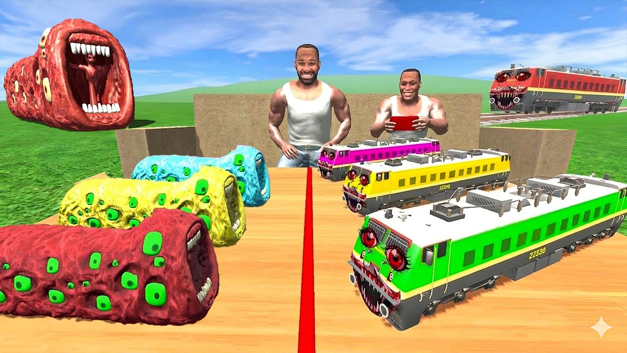 Tiny Colourful Train vs Tiny Colourful Eater Monster in Indian Bikes Driving 3d