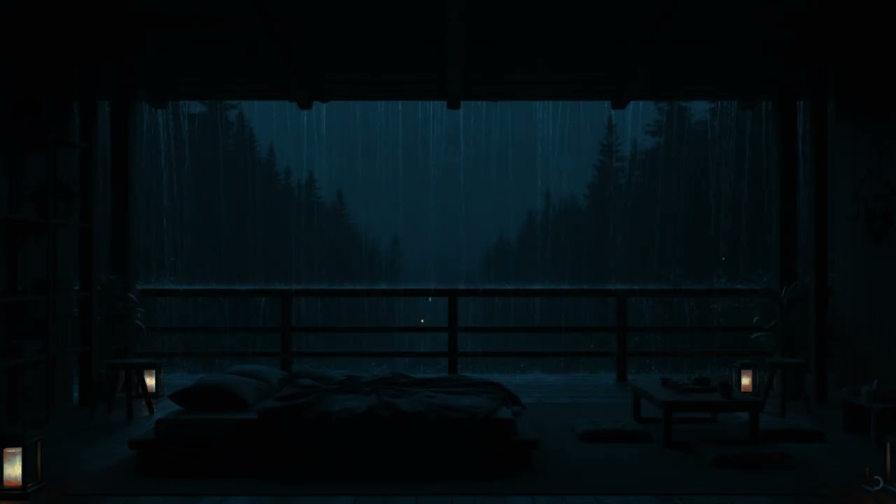 Minimal Zen Cabin in Heavy Rain 🌧️  | Dark Forest View & Deep Sleep Ambience (no ads)