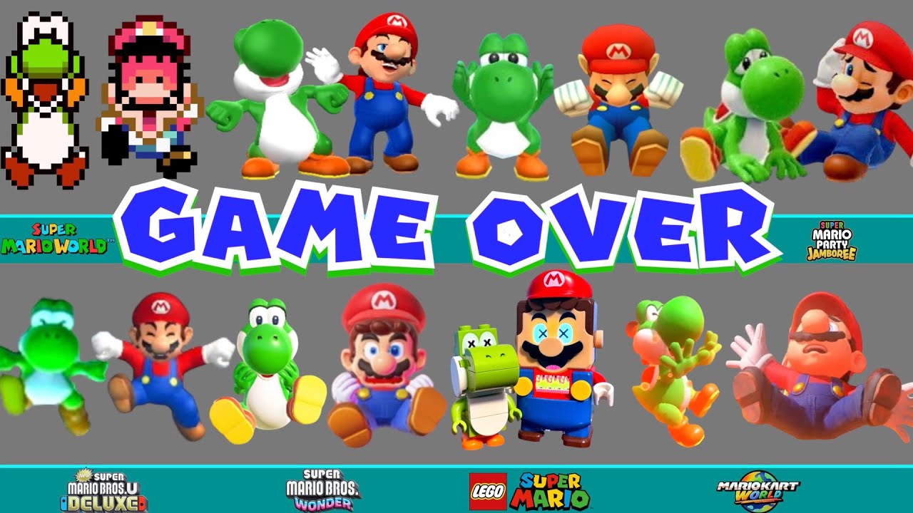 Every Super Mario & Yoshi Death animation and Game Over Screen Game and LEGO
