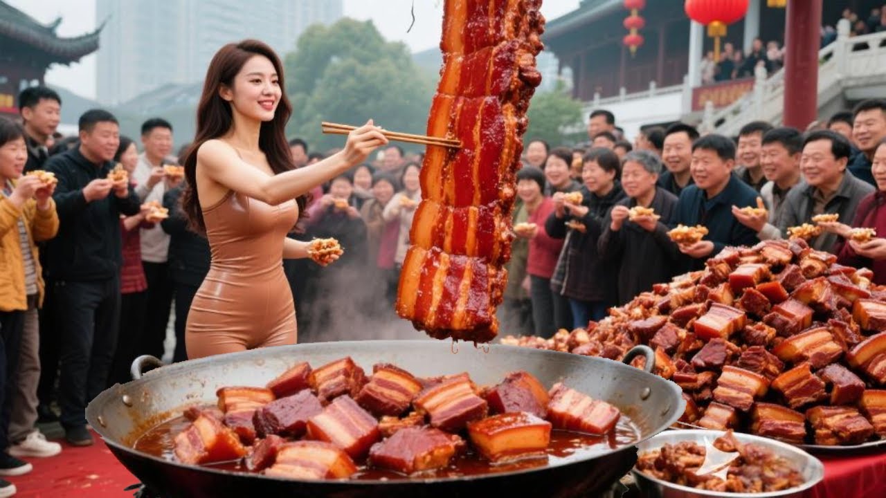江苏无锡美女卖天价红烧肉，一整块108元重二斤，肥而不腻食客排着队抢着买#麦总去哪吃