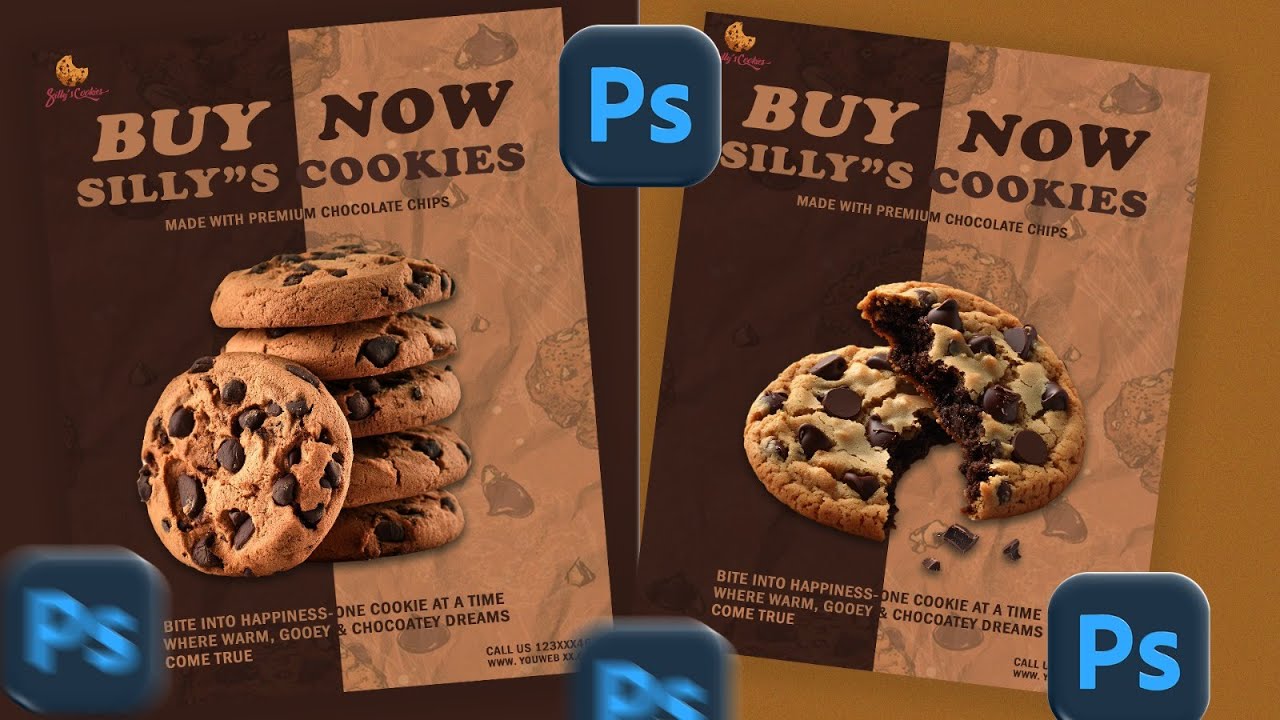 Food Banner Photoshop Tutorial | Cookies Ad Poster Design for Bakery