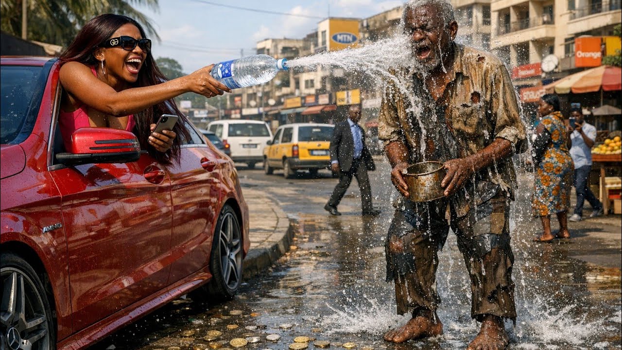  La fille d’un milliardaire a versé de l’eau sur un pauvre vieil homme mendiant