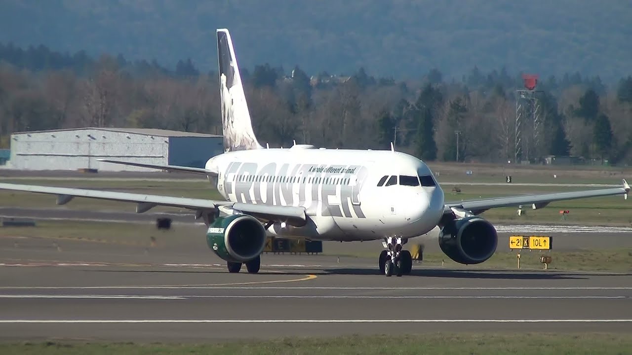 Frontier Airlines N924FR A319 Takeoff Portland Airport (PDX)